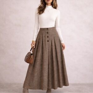 NWT Brown Houndstooth Wool Blend A-Line Skirt unlined Maxi size 10
